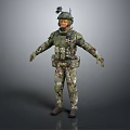 Military Game Character In Camouflage Uniform With Tactical Gear And Helmet
