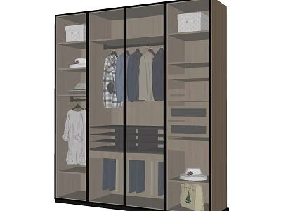 Modern Wardrobe Design With Glass Doors Internal Hanging Clothes Storage Boxes Shelves Hat And Bag 3d model
