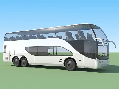 Modern White Double Decker Bus With Large Windows And Comfortable Seats 3d model