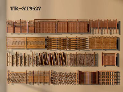 Multiple Decorative Wooden Fence Designs with Various Patterns for Outdoor Gardens 3d model