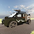 Black and Gray Functional Vehicle With Large Wheels Roof Equipment And White Lines On Road