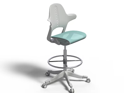Modern Swivel Bar Stool With Light Blue Seat And Silver Wheel Base Design 3d model