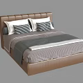 Double Bed with Leather Headboard and Striped Bedding including Decorative Pillows 3d model