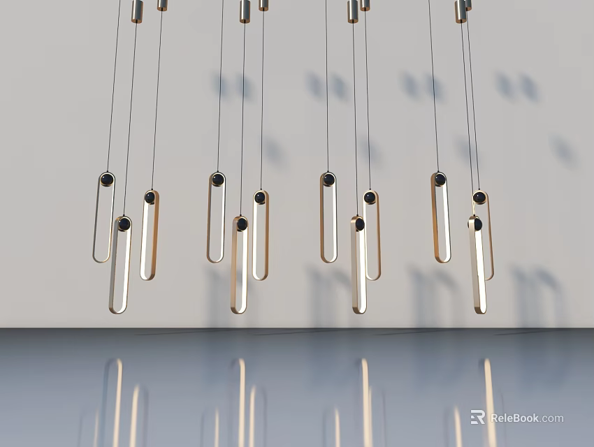 Modern Hinged Door Design With Pendant Lights Metal Rods And Black Accents On White Wall 3d model 
