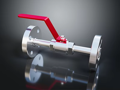 Stainless Steel Ball Valve With Red Handle And Flange Connection Design 3d model