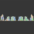 Diverse Urban Buildings in 3D Model with High Rise Structures and Green Spaces
