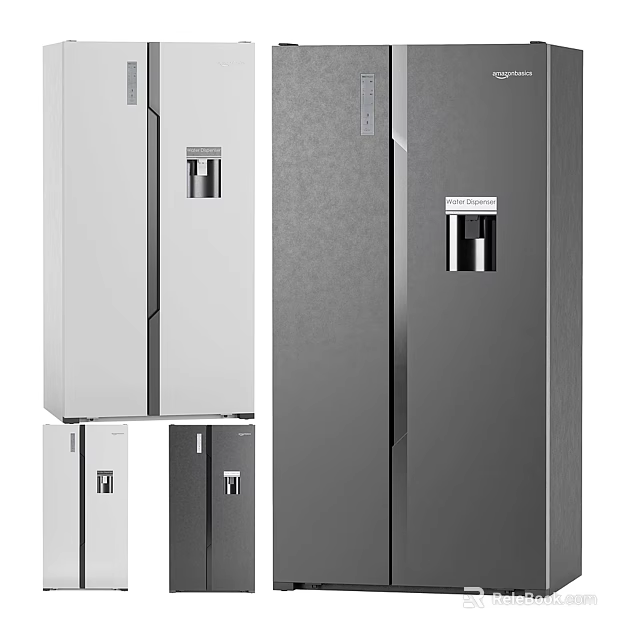 Modern Refrigerator Freezer Units in White and Gray with Double Door Design 3d model 
