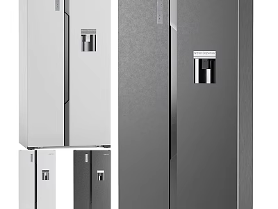 Modern Refrigerator Freezer Units in White and Gray with Double Door Design 3d model