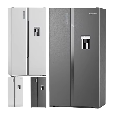 Modern Refrigerator Freezer Units in White and Gray with Double Door Design 3d model