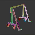 Industrial Mobile Metal Frame Structure With Wheels Red Components And Support Bars 3d model