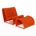 Stylish Orange Woven Lounge Chair With Modern Design And Matching Ottoman