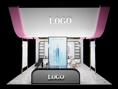 Elegant Perfume Store With Pink Awning Display Shelves Logo Sign And Marble Floor 3d model