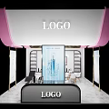 Elegant Perfume Store With Pink Awning Display Shelves Logo Sign And Marble Floor