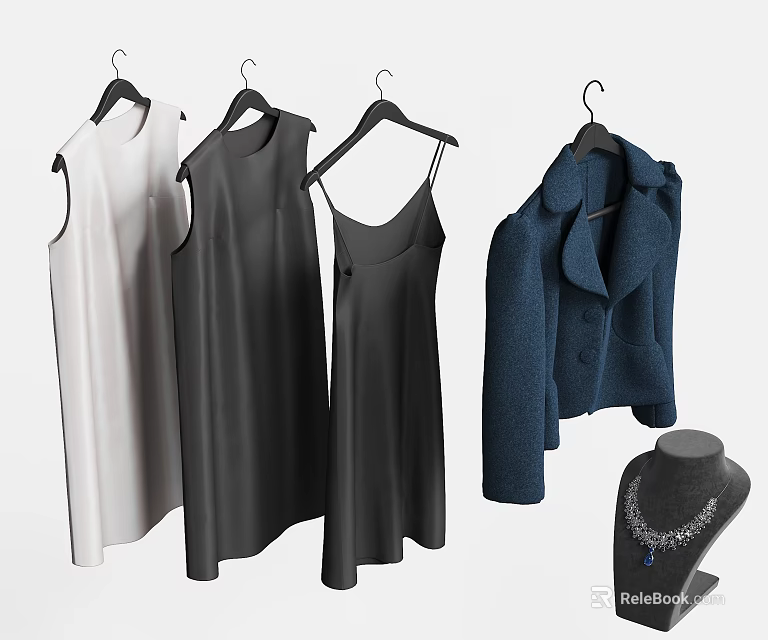 Stylish Sleeveless Dresses Slip Dress And Blue Coat For Elegant Outfits 3d model 