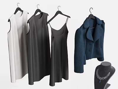 Stylish Sleeveless Dresses Slip Dress And Blue Coat For Elegant Outfits 3d model