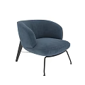Blue Velvet Single Sofa With Curved Backrest And Black Metal Legs Modern Design