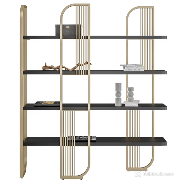 Elegant Modern Gold Frame Display Shelf With Matte Black Shelves For Home Decor Storage 3d model 