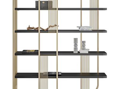 Elegant Modern Gold Frame Display Shelf With Matte Black Shelves For Home Decor Storage 3d model