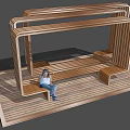 Modern Wooden Pergola With Geometric Frame And Bench Seats For Relaxation