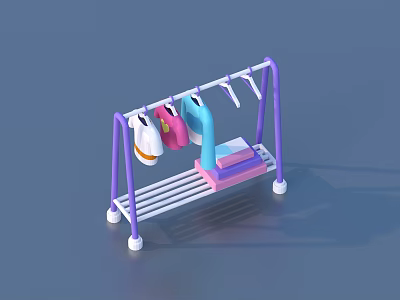 Colorful Children's Swing With Purple Frame White Base Pink Blue Seats And Pink Pedal Design 3d model