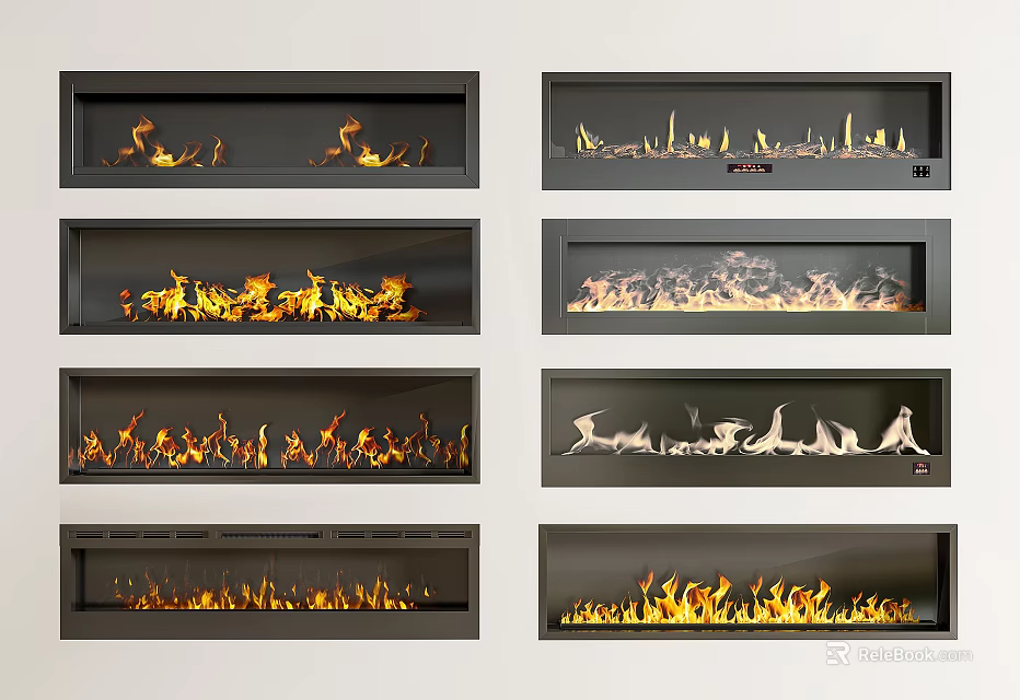 Modern Stylish Fireplace Design With Various Flame Effects And Patterns 3d model