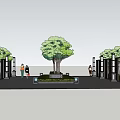 New Chinese style landscape sketch square landscape lamp wide view sketch 3d model