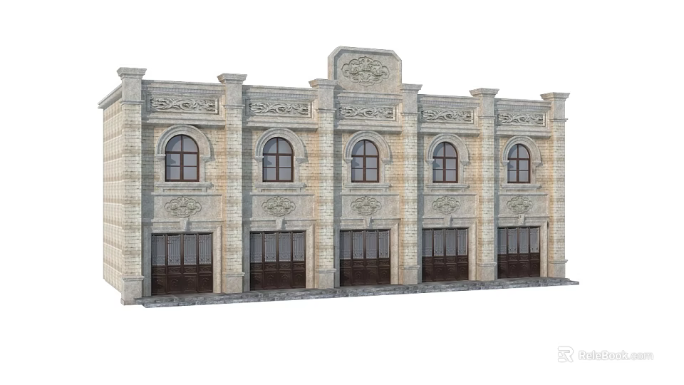 Classical Commercial Street Building With Ornate Facade And Multiple Storefronts 3d model