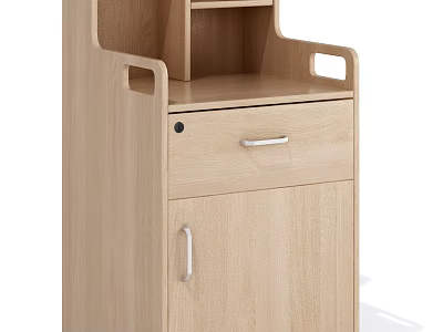 Wooden Nightstand With Drawer And Cabinet Door Top Shelf Light Wood Finish 3d model