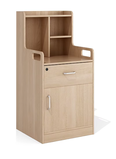 Wooden Nightstand With Drawer And Cabinet Door Top Shelf Light Wood Finish 3d model