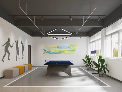 Indoor Sports Fitness Space With Table Tennis Table And Decorations 3d model