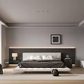 Modern Bedroom Interior Design With Gray Walls White Bed And Marble Accent Wall