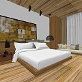 Hotel Room Interior With Wooden Ceiling White Bed Sofa And TV