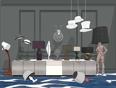 Modern lamp combination creative table lamp floor lamp chandelier wall lamp combination 3d model