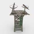 Wooden Tower Structure With Solar Panels On Roof And Green Pillars With Ladder