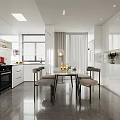 Modern White Kitchen Interior With Dining Table Chairs White Cabinets And Windows 3d model