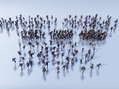 Large Group of People Walking Together on White Background Scene 3d model