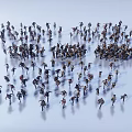 Large Group of People Walking Together on White Background Scene