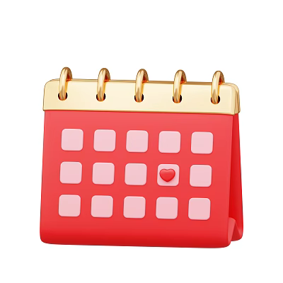 Decorative Ornament Set with Red Calendar Design Golden Rings Pink Squares and Red Heart Accent 3d model
