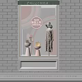 Elegant Window Display With Mannequin Gold Dress Pink Decorations Geometric Patterns And New Arrival