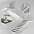 Modern Floating Staircase Design With Glass Railing And Marble Steps 3d model