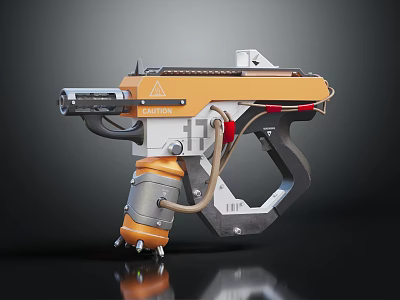 Sci Fi Mechanical Handheld Weapon Design Featuring Orange Gray Components Grip And Barrel 3d model