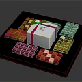 Assorted Chocolate Pieces Arranged With White Gift Box On Blue Tray 3d model