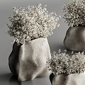 Textured Gray Vase With White Baby's Breath Flowers For Modern Home Decorative Interior