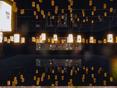 Chinese Traditional Hanging Lanterns With Fu Characters For Indoor Cultural 3d model