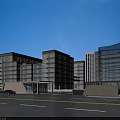 Modern Office Building With Glass Facade Parking Area Entrance And Blue Sky View