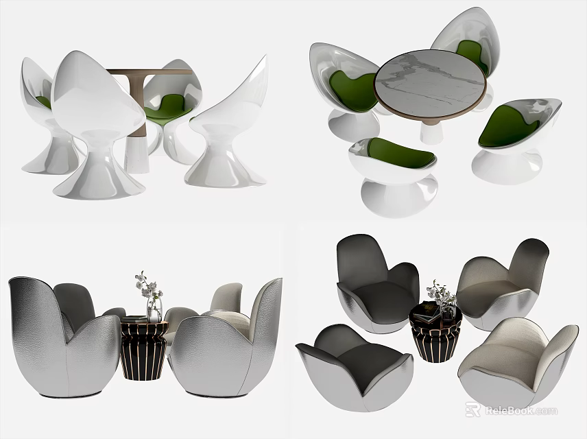 Comfortable Casual Sofa Set With White Black Green Cushions And Modern Accent Table 3d model 