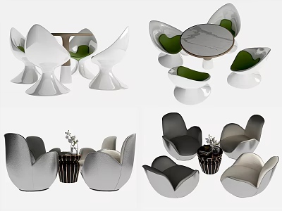 Comfortable Casual Sofa Set With White Black Green Cushions And Modern Accent Table 3d model