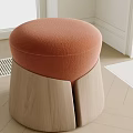Modern Orange Upholstered Stool With Round Top And Split Wooden Base 3d model