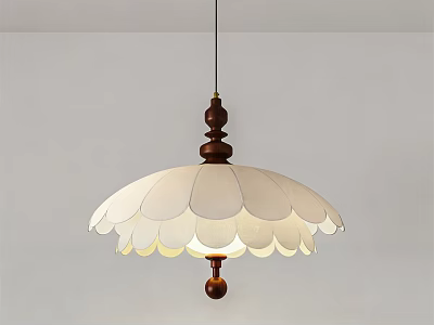 Minimalist Wooden Pendant Light With White Petal Shaped Lampshade And Soft Glow 3d model