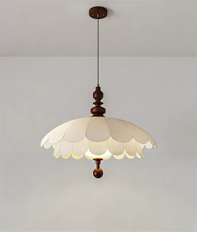 Minimalist Wooden Pendant Light With White Petal Shaped Lampshade And Soft Glow 3d model